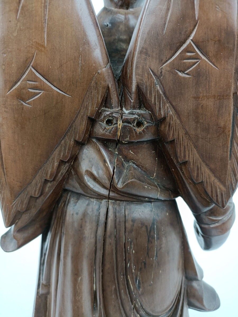 photo for sale Chinese Rosewood Hand Carved Wooden Figurine Sculpture Winged Warrior