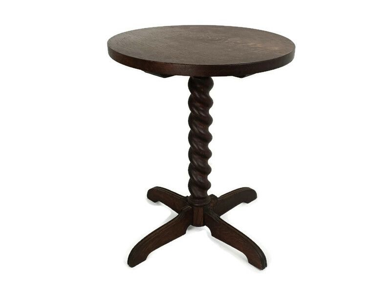Round Barley Twist Hand Carved Wooden Side Table Pedestal, Plant Stand Barn Styl