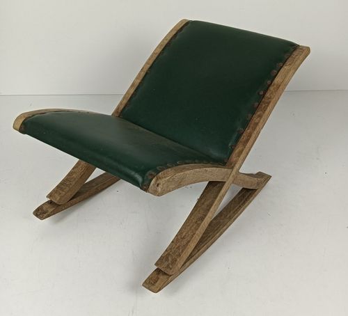 Footstool Rocking Ottoman Foot Rest Wooden Legs  Faux Leather Vintage Retro Hob photo Furniture