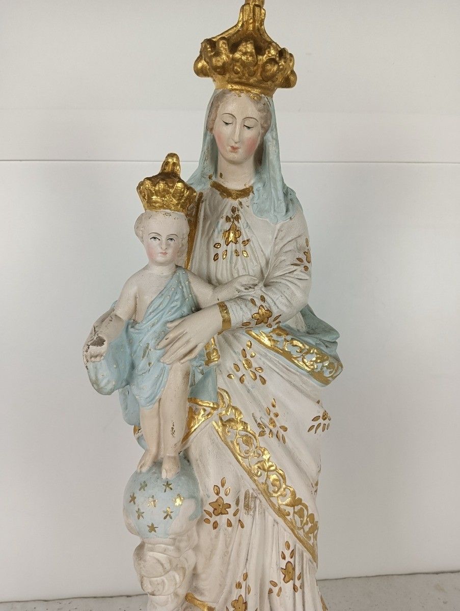 Beautiful Statue Our Lady Of Victory Victoire France Plaster Infant Jesus Angels photo furniture
