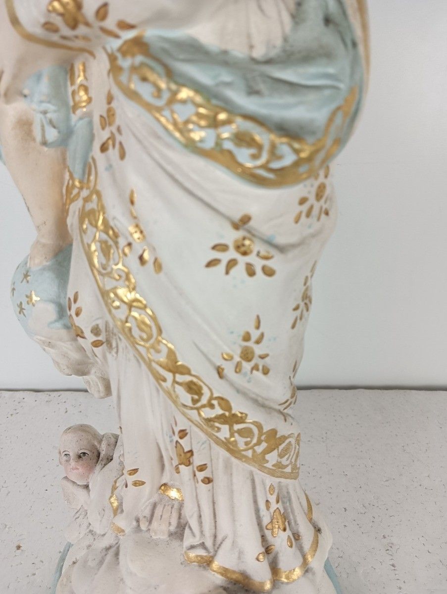 Beautiful Statue Our Lady Of Victory Victoire France Plaster Infant Jesus Angels photo Art