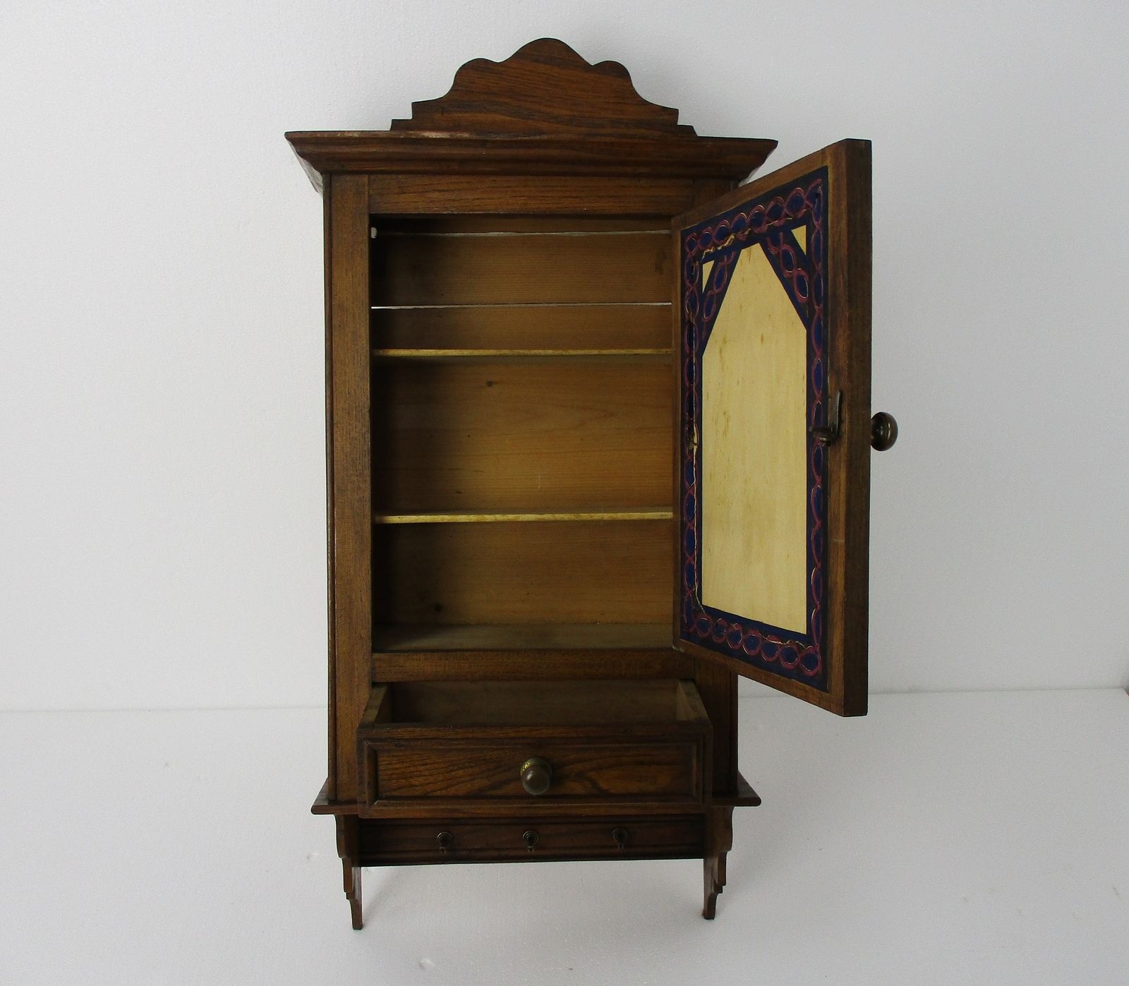 Vintage Wood Kitchen Apothecary Bathroom Wall Cabinet Hooks For Towels Pediment photo vinterior