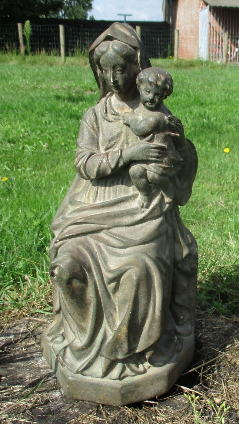 Large Statue Virgin Mary Madonna Holy Mother Infant Child Plaster 17.32" photo furniture
