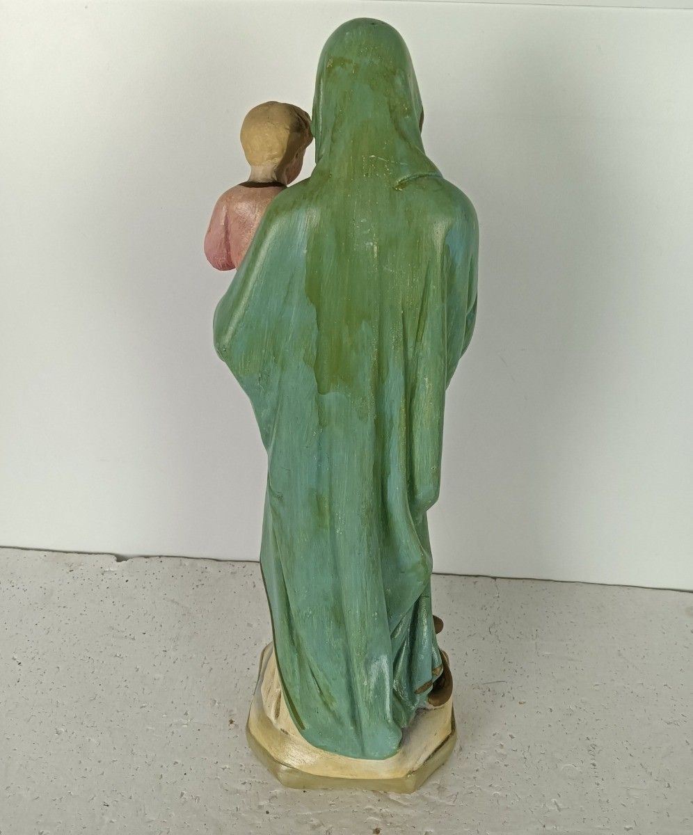 Antique Statue Madonna Virgin Mary Threading On Snake  With Infant Plaster Polyc photo Art