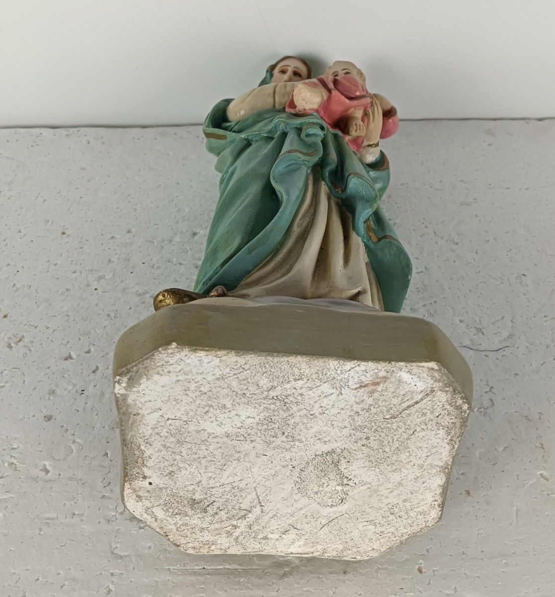 Antique Statue Madonna Virgin Mary Threading On Snake  With Infant Plaster Polyc photo vinterior