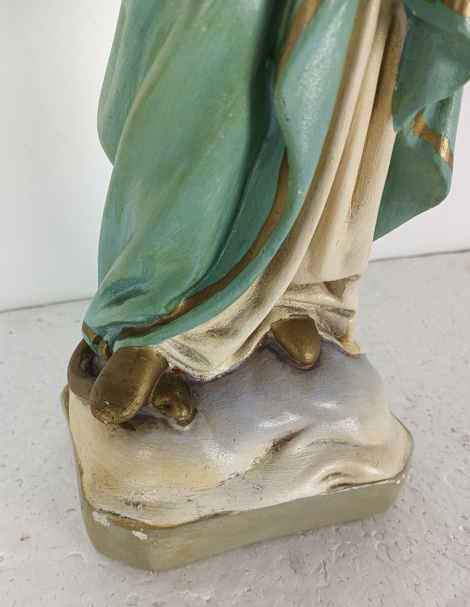 photo furniture Antique Statue Madonna Virgin Mary Threading On Snake  With Infant Plaster Polyc