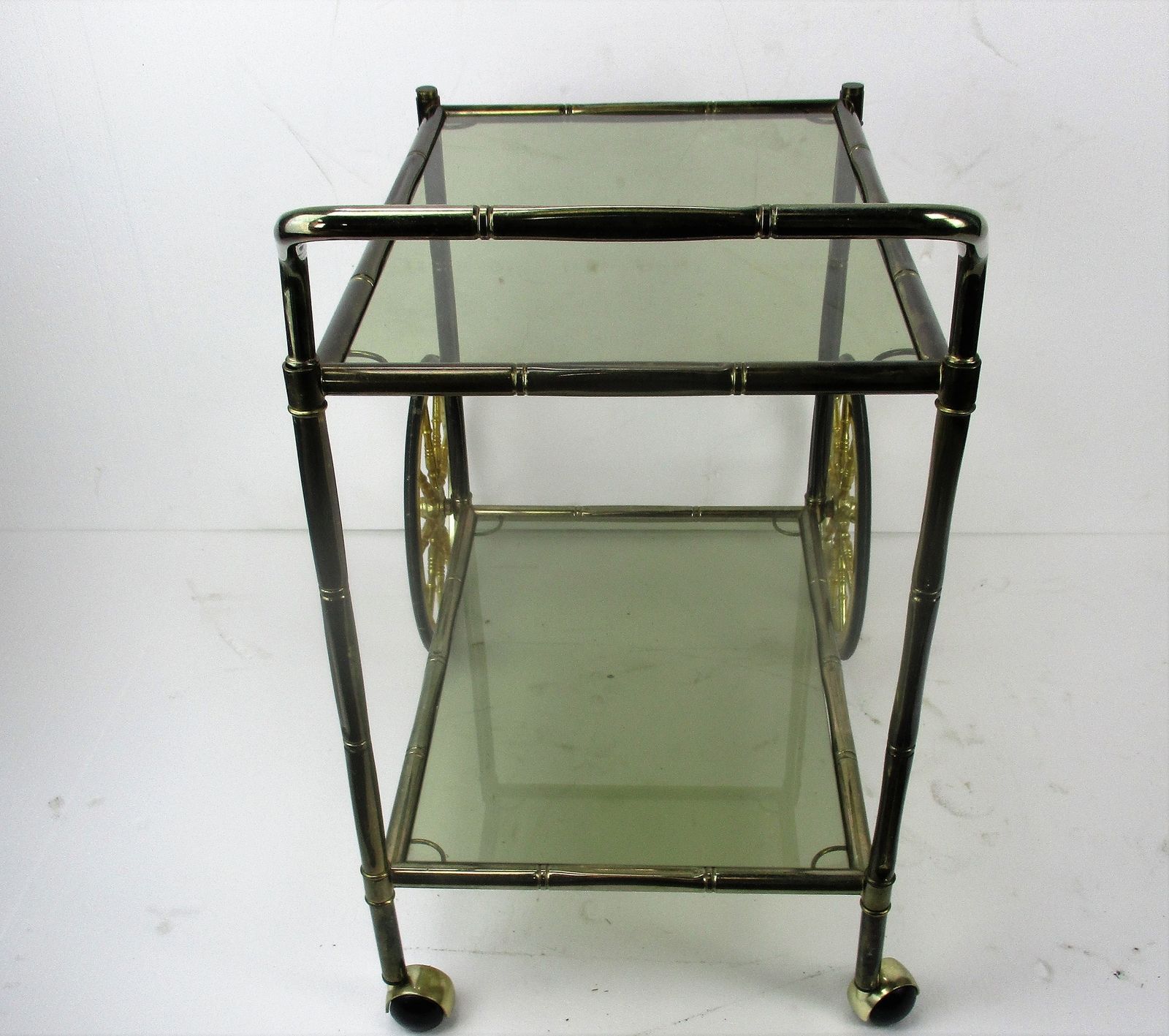Bar Cocktail Tea Cart Trolley Hollywood Regency Kitchen Island Brass Bamboo Styl photo vintage