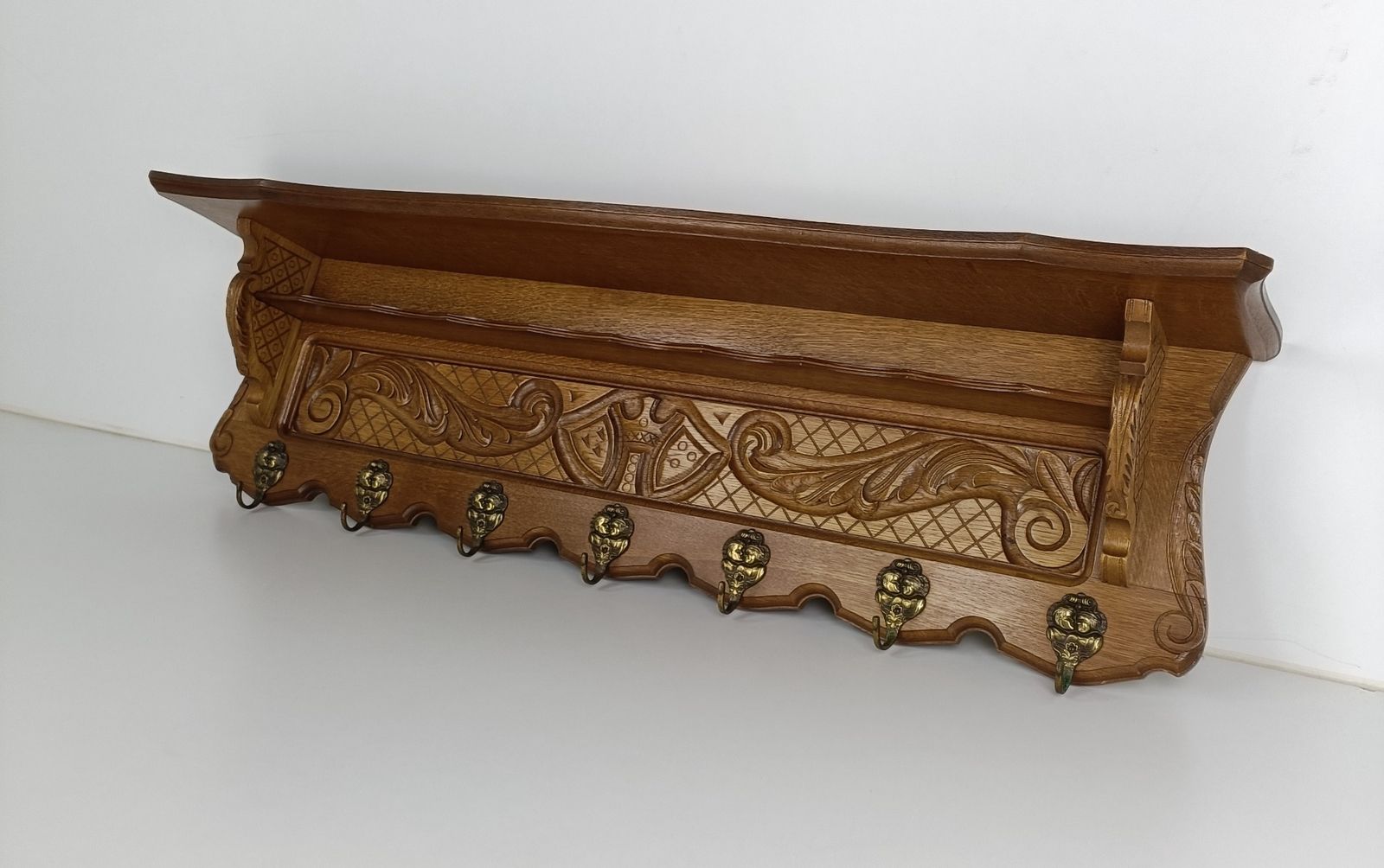 Antique Coat Rack Hat Rack Hand Carved Wood  Crown Shields Lovely Wall Hanging photo furniture