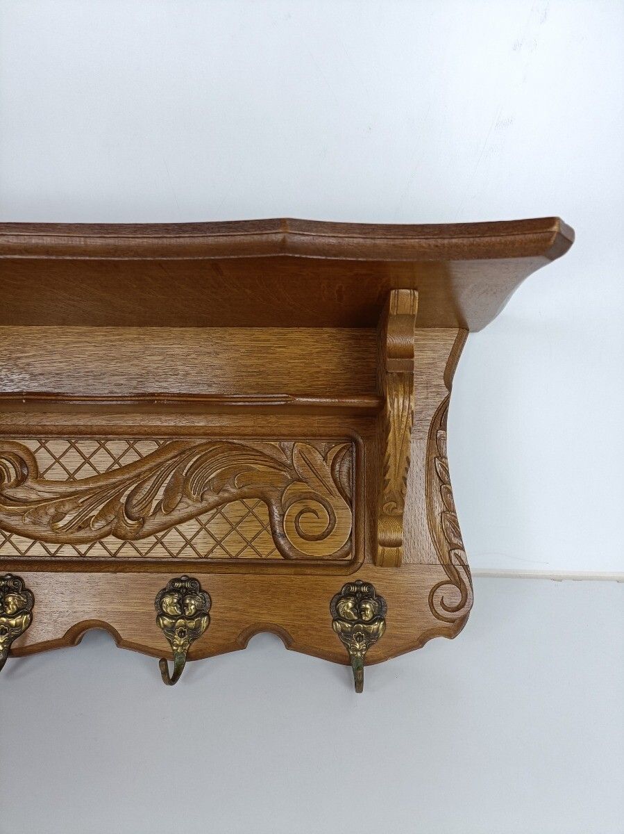 Antique Coat Rack Hat Rack Hand Carved Wood  Crown Shields Lovely Wall Hanging photo 384.0