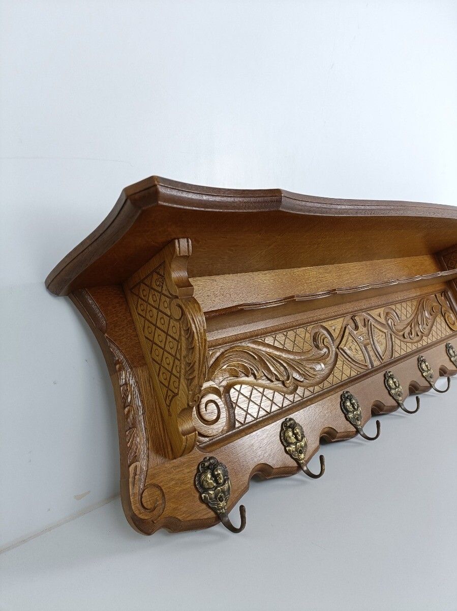 photo furniture Antique Coat Rack Hat Rack Hand Carved Wood  Crown Shields Lovely Wall Hanging