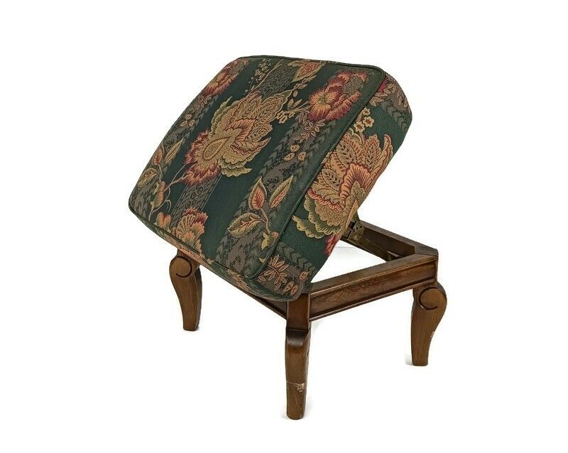 Special Adjustable Foot Stool Rest Ottoman Wood Tapistry  Fabric Funky Rare