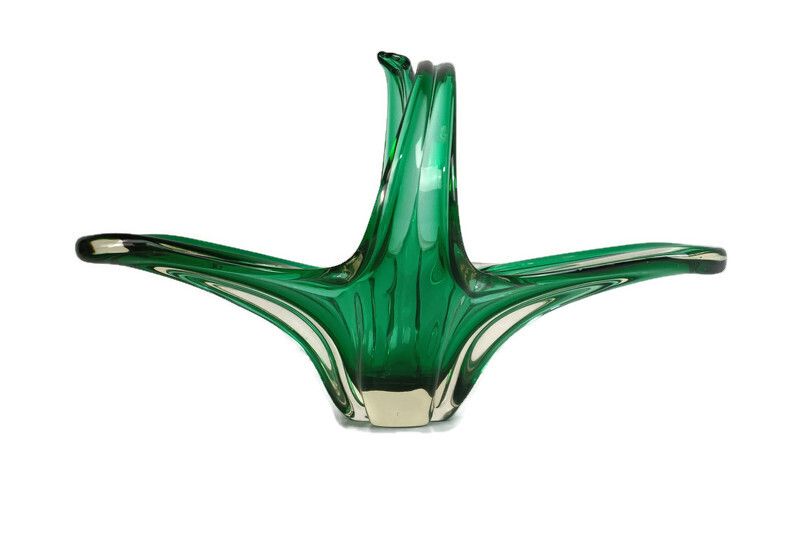 Italian Green  Bowl Dish Centerpiece Murano Seguso Art Glass Modernist Vintage