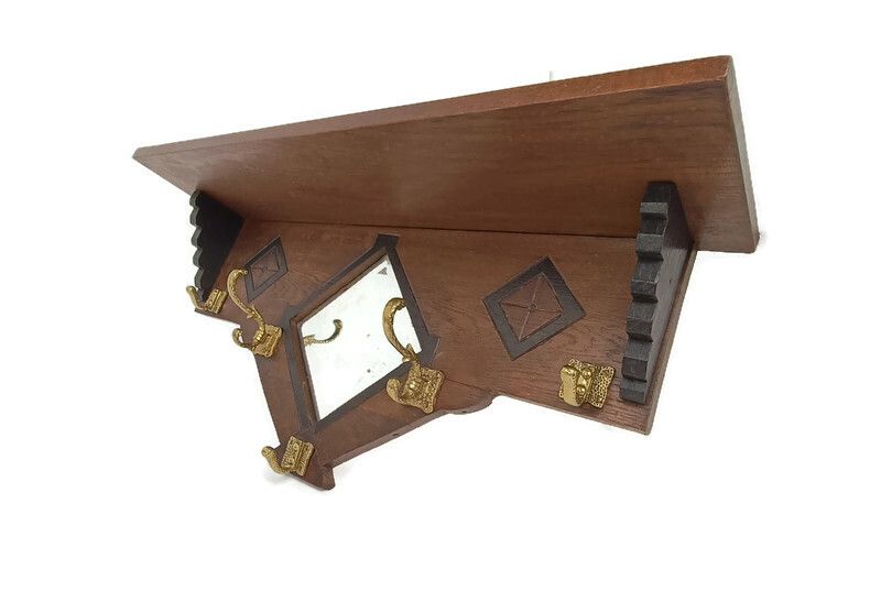 Coat Rack Art Deco With Mirror Hand Carved Wood Antique Gorgeous Inlay