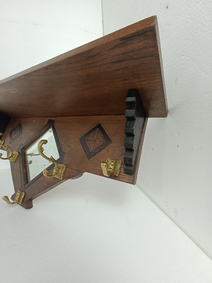 Coat Rack Art Deco With Mirror Hand Carved Wood Antique Gorgeous Inlay photo furniture