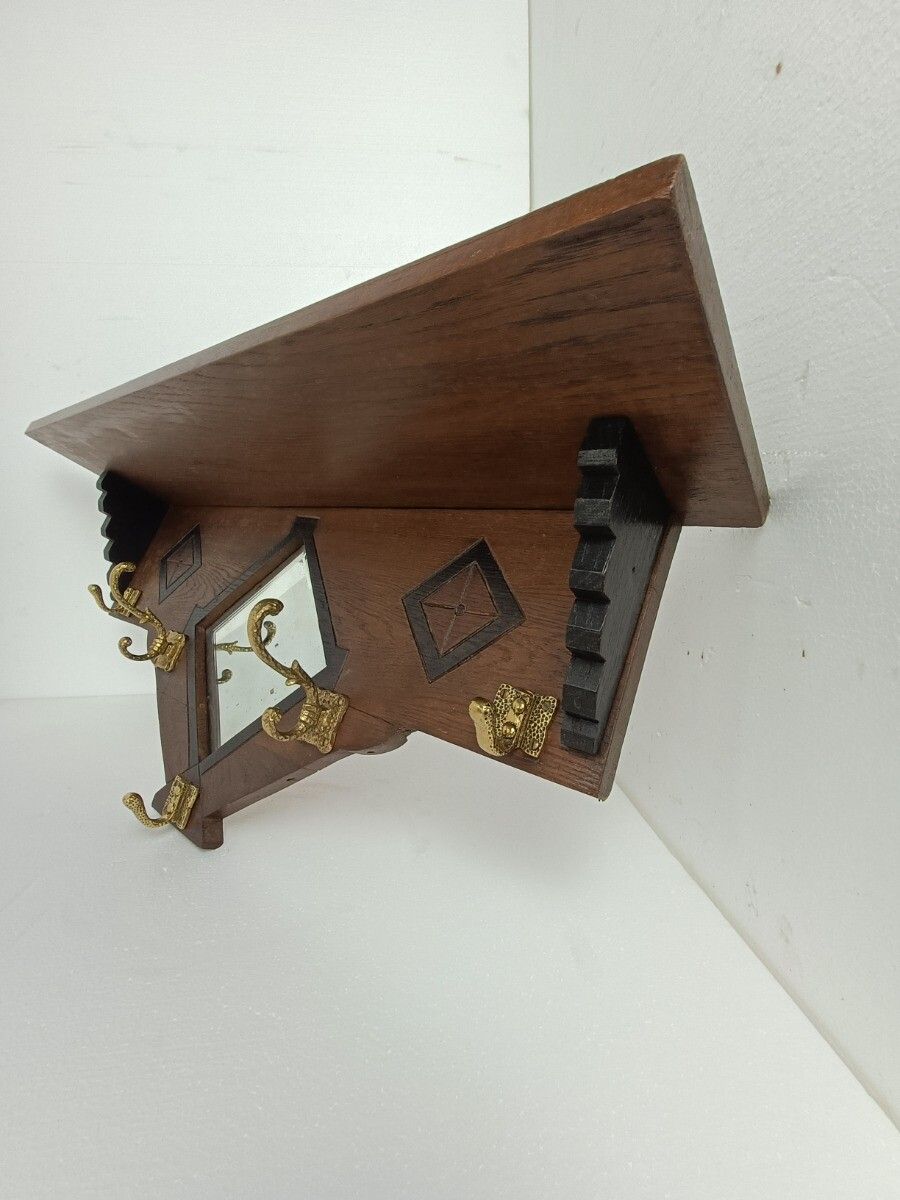 Coat Rack Art Deco With Mirror Hand Carved Wood Antique Gorgeous Inlay photo for sale