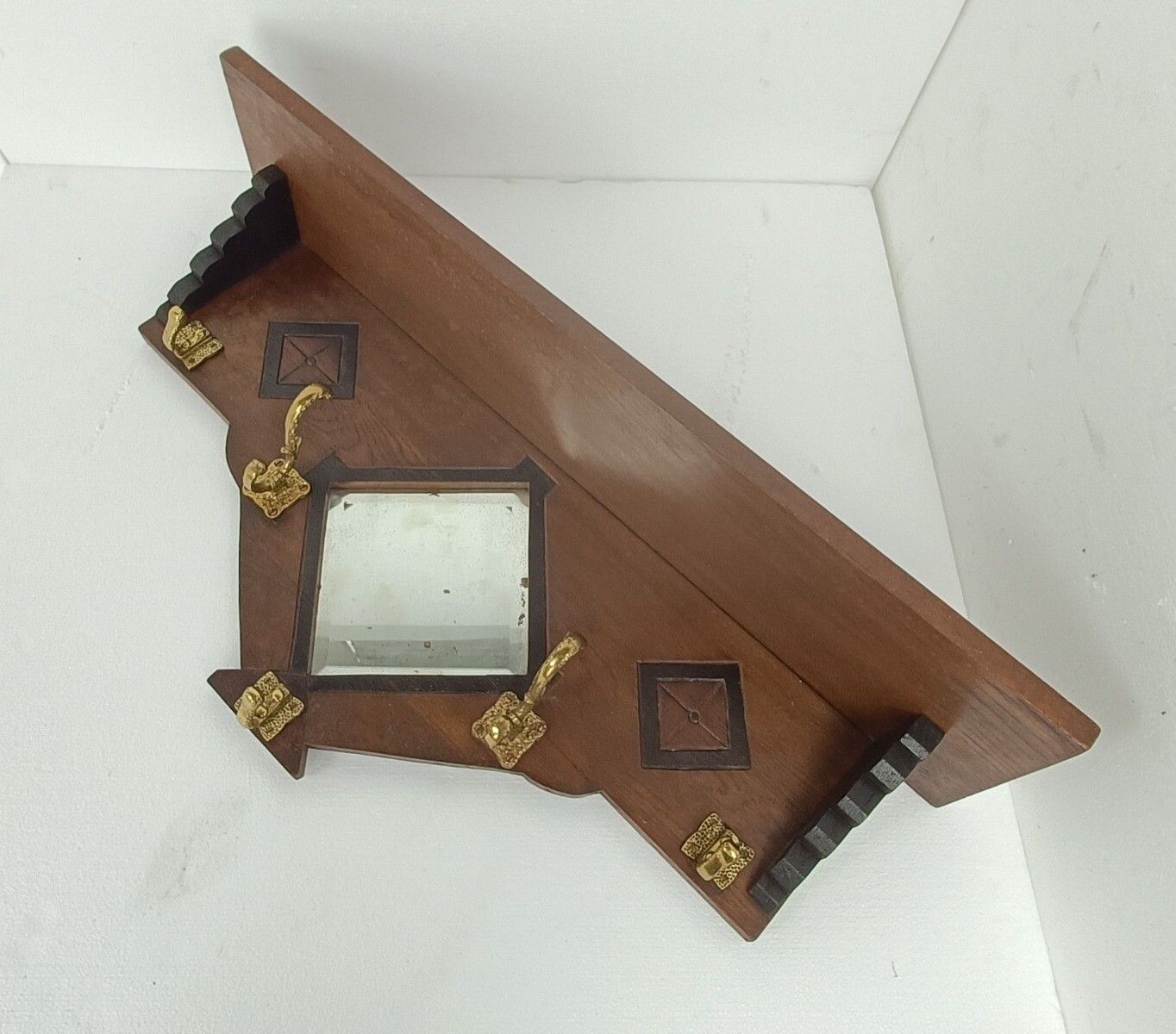 Coat Rack Art Deco With Mirror Hand Carved Wood Antique Gorgeous Inlay photo 263.0