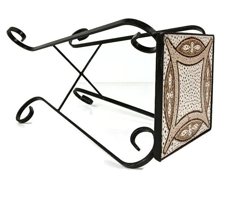 Vintage Wrought Iron Ceramic Tiles Top Small Side Occasional Wine Table Retro Fu