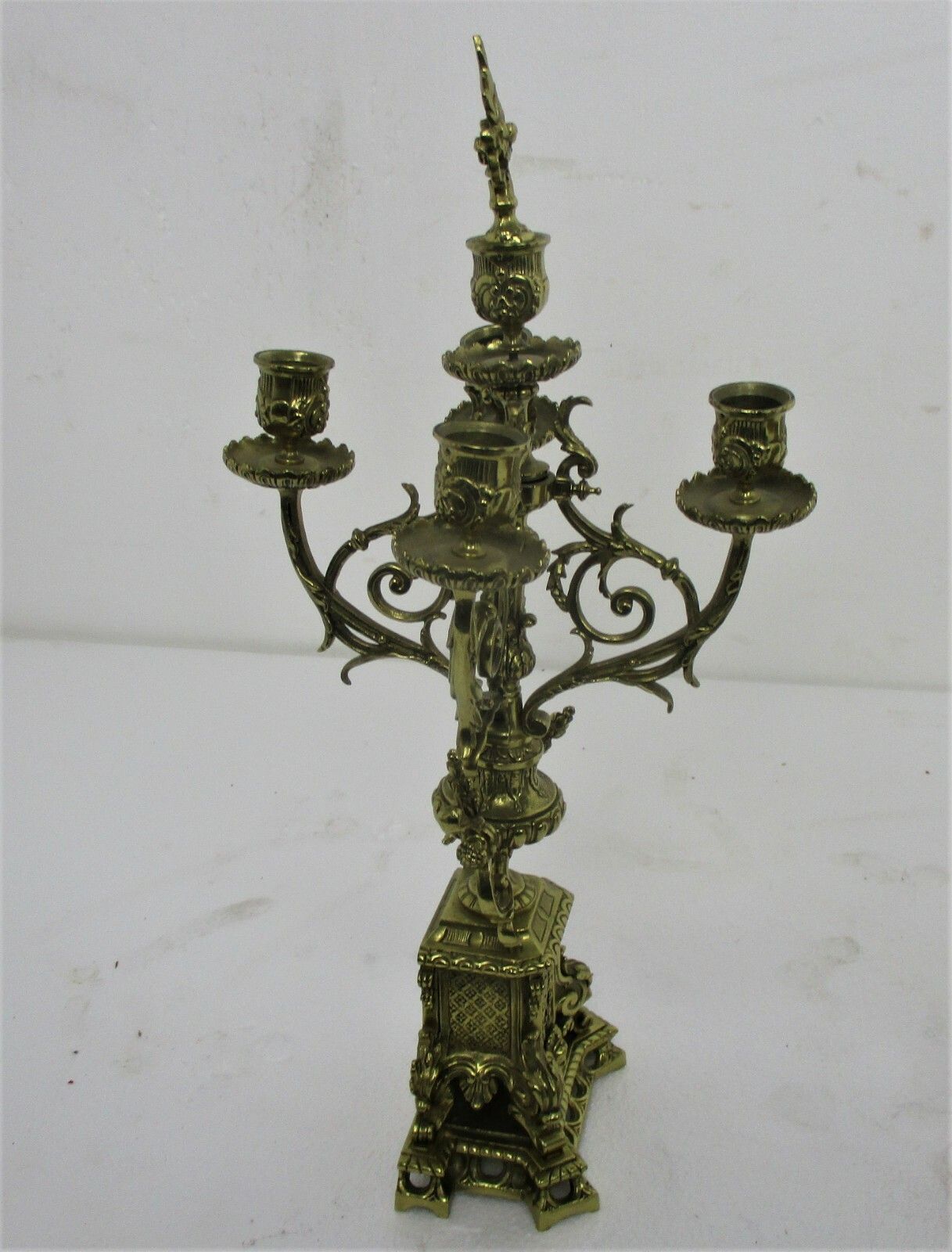 3 Piece Garniture Mantle Set 5 Arm Candelabras Clock Set Working Ornate Antique photo 1002.0