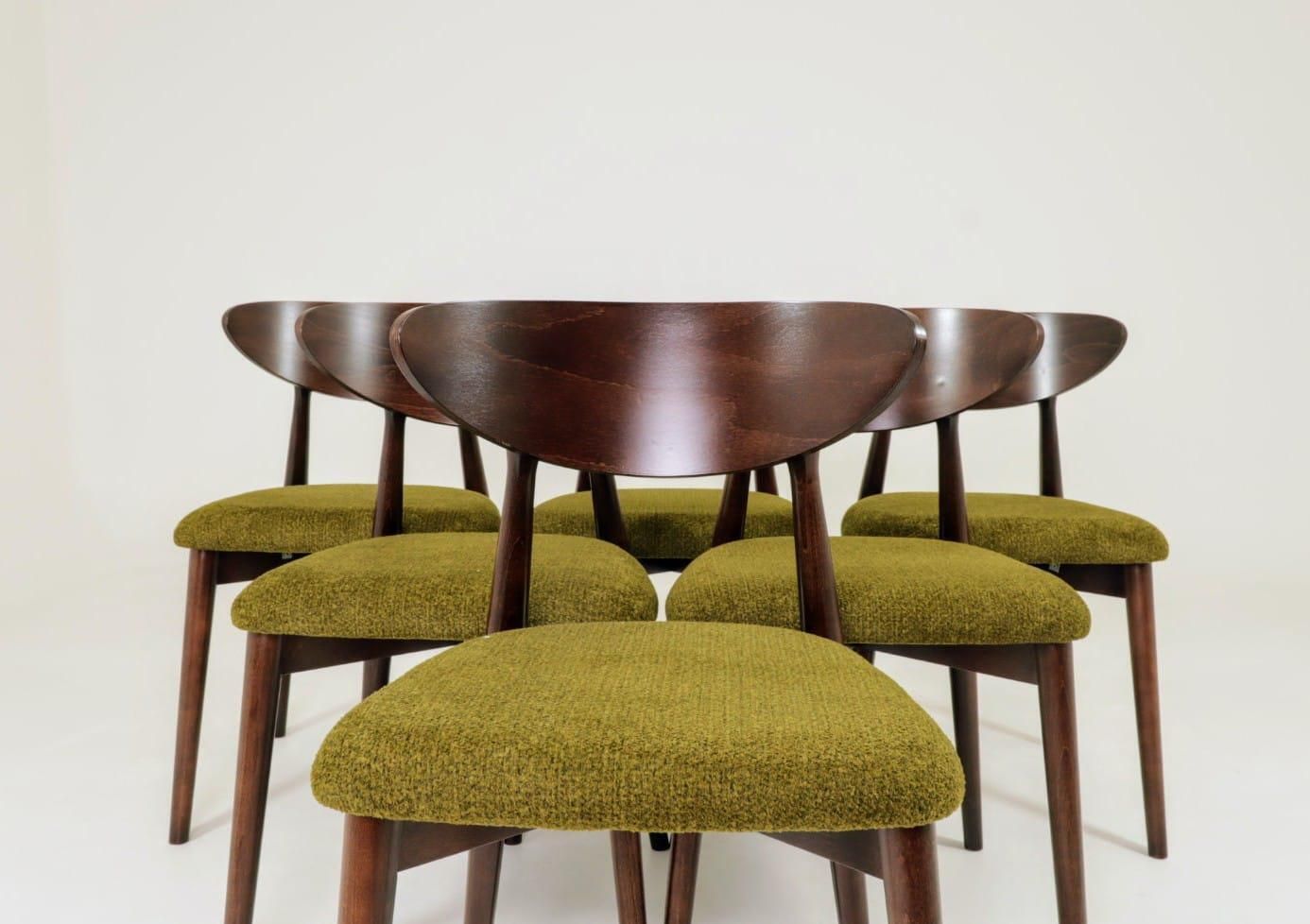 Dining Chairs Set Of 6 , Dark Walnut Green Grass Upholstery, Natural Design photo Furniture