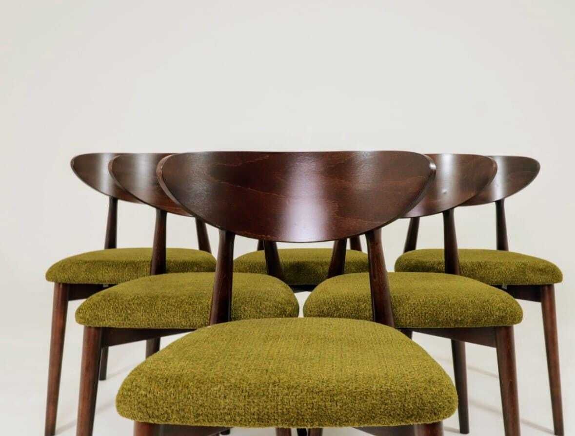 Dining Chairs Set Of 6 , Dark Walnut Green Grass Upholstery, Natural Design photo 1199.0