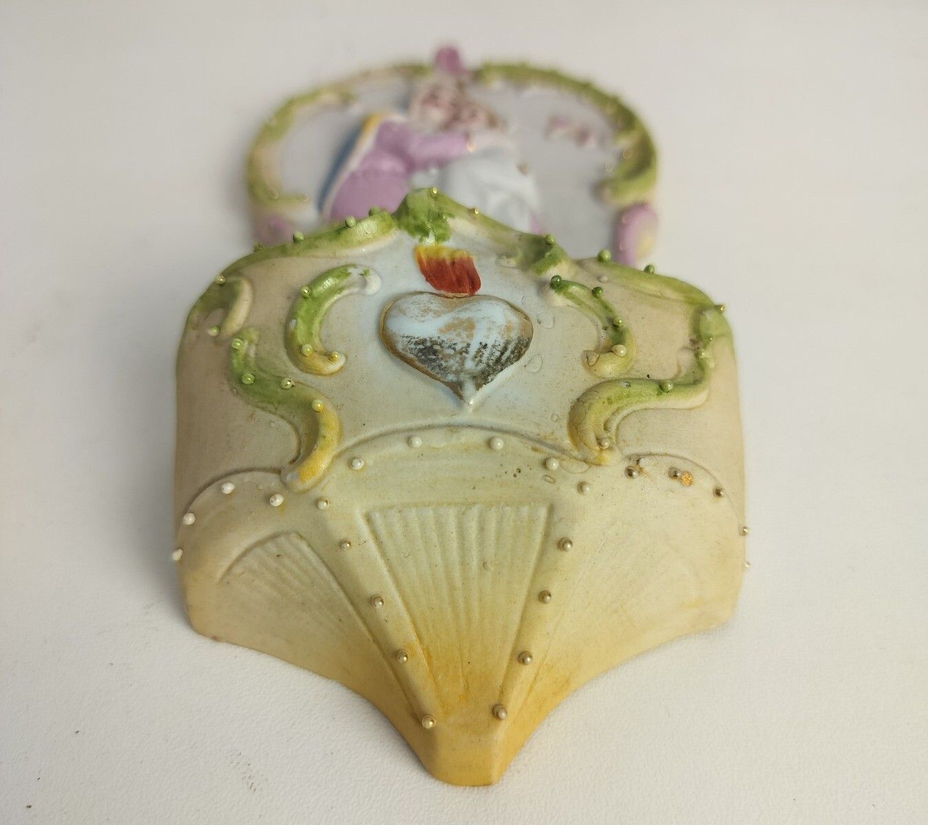 Antique Holy Water Font Vessel Bisque Porcelain Polychrome Virgin Mary Infant Ho photo buy
