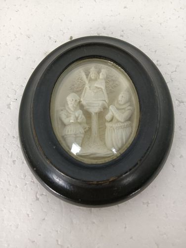 Antique Mini Small Wall Hanging Meerschaum Our Lady Of Montaigu Framed Convex Gl photo furniture
