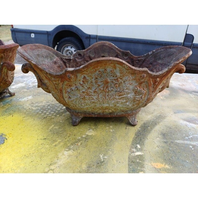 Pair Of Enamelled Cast Iron Planters From 1900 From Charleville Mézières photo buy