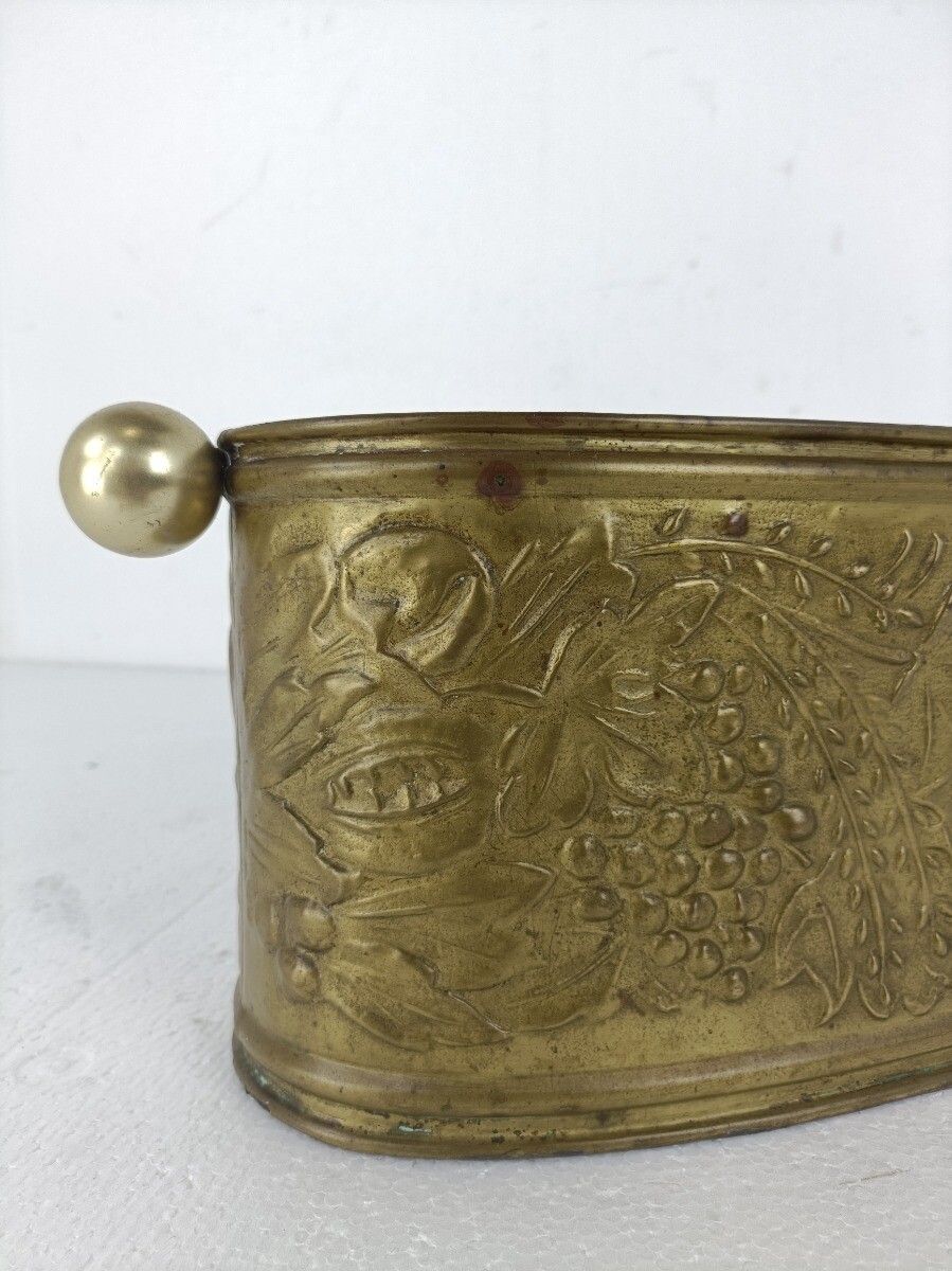 Hammered Embossed  Brass Planter Jardinière Ornate  Centerpiece Grapes 1800s photo for sale