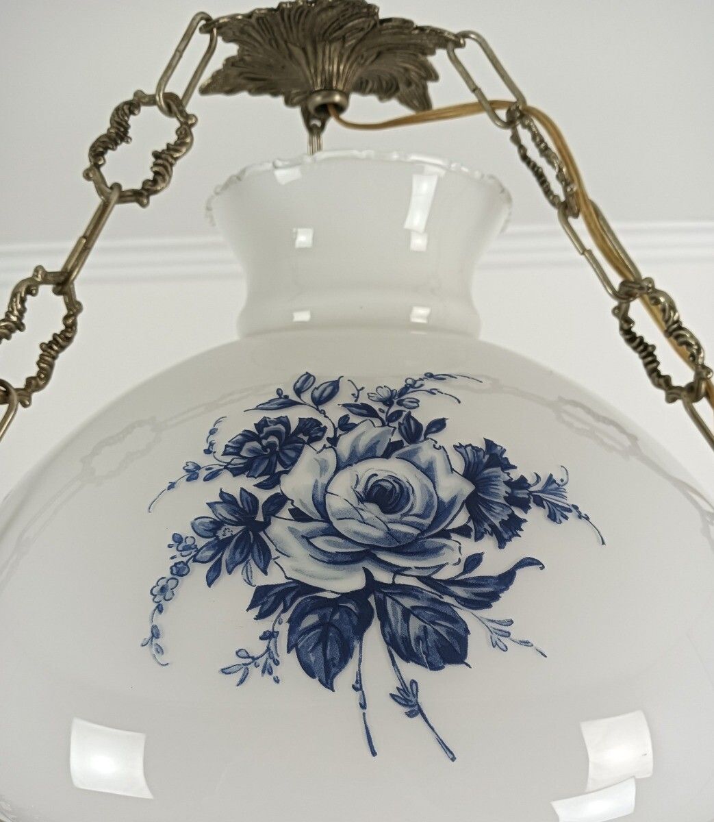 Gorgeous Delft  Chandelier Blue White With Lampe Belge Antique French Country St photo Lighting