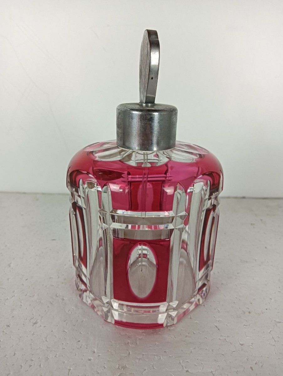 Perfume Bottle Atomizer Vintage  Signed Val St Lambert Belgium Crystal Cranberry photo furniture