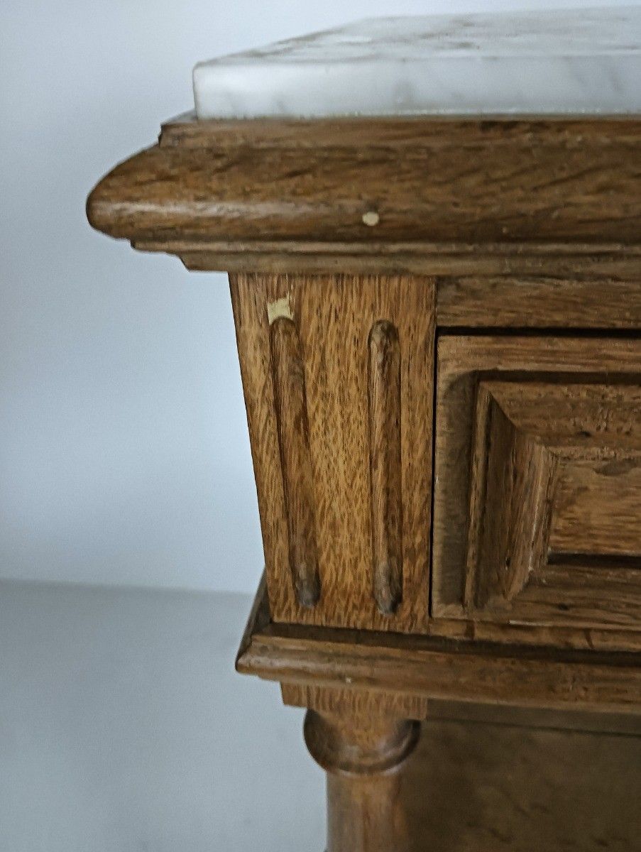 Art Deco Nightstand Antique End Table Bedroom Cabinet Wood Marble Top Two Tier photo for sale