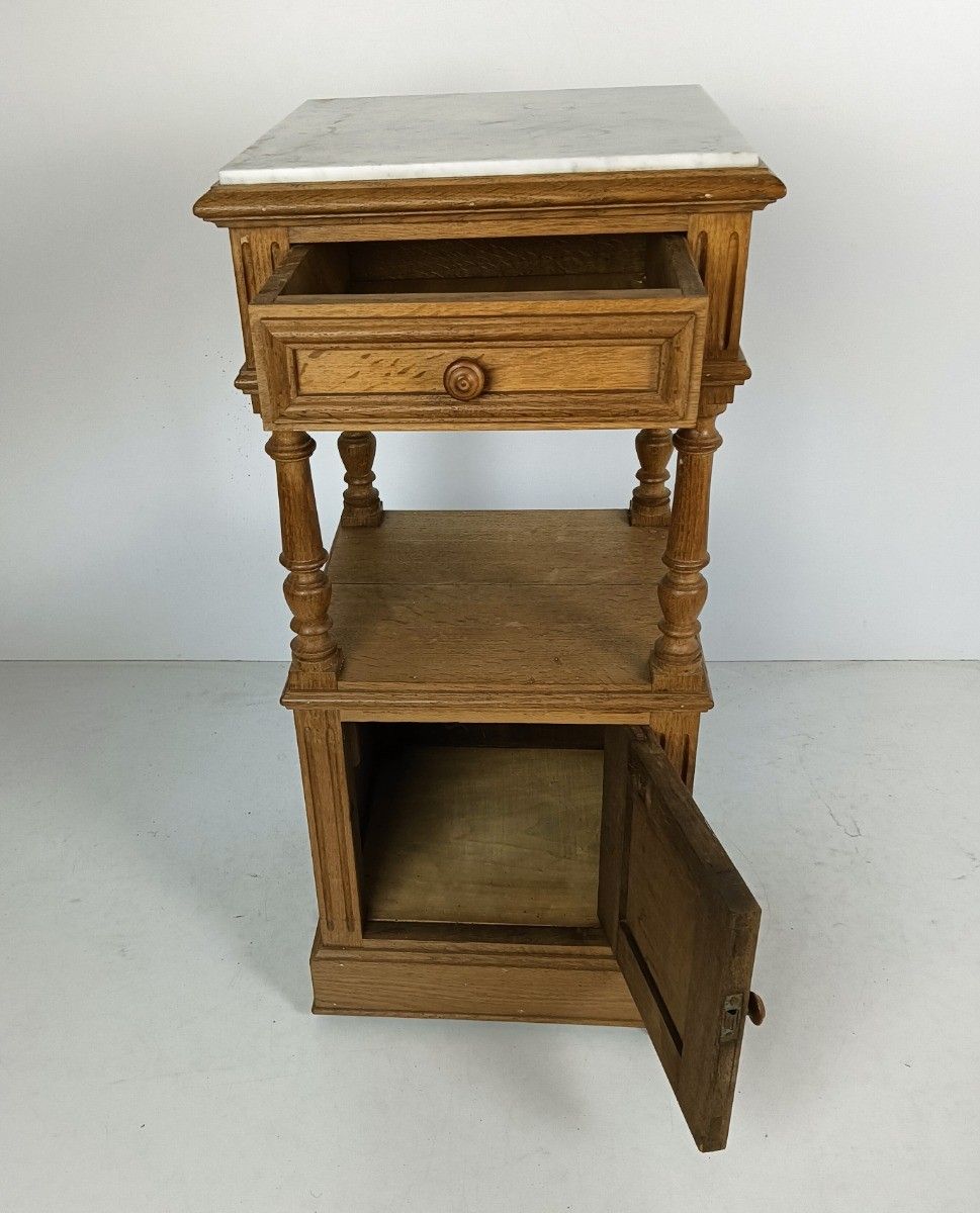 Art Deco Nightstand Antique End Table Bedroom Cabinet Wood Marble Top Two Tier photo 344.0