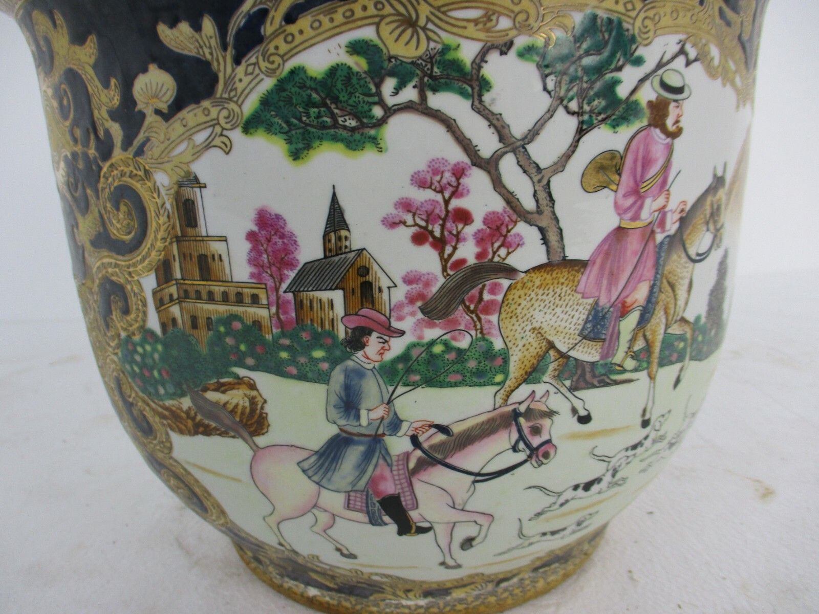Antique Planter Flower Pot Jardiniere  Limoges Sèvres Style Chinoiserie Hunters photo furniture