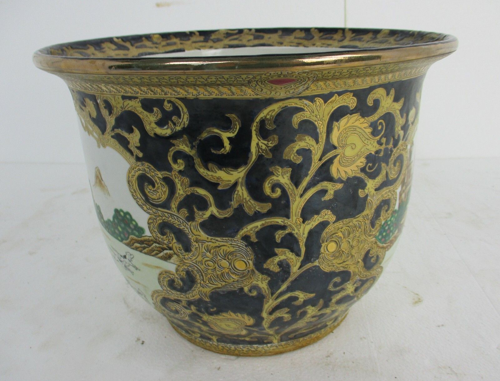 Antique Planter Flower Pot Jardiniere  Limoges Sèvres Style Chinoiserie Hunters photo for sale