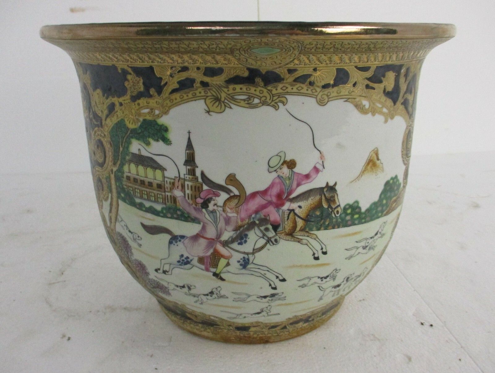 Antique Planter Flower Pot Jardiniere  Limoges Sèvres Style Chinoiserie Hunters photo Home Decor