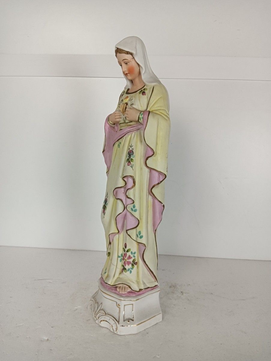 Antique Porcelain Bisque Hand Painted Madonna Virgin Mary Holy Heart photo for sale