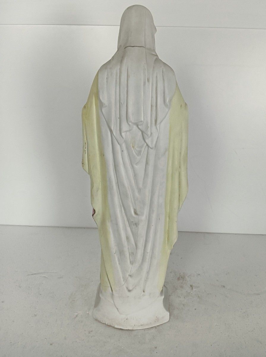 Antique Porcelain Bisque Hand Painted Madonna Virgin Mary Holy Heart photo vintage