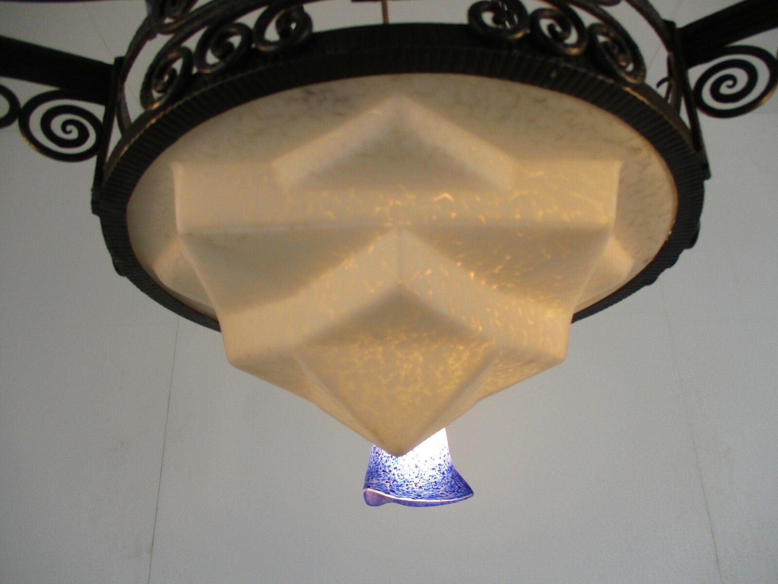 Art Nouveau Deco  French Pate De Verre Chandelier Glass Paste Wrought Iron Wow photo 1298.0
