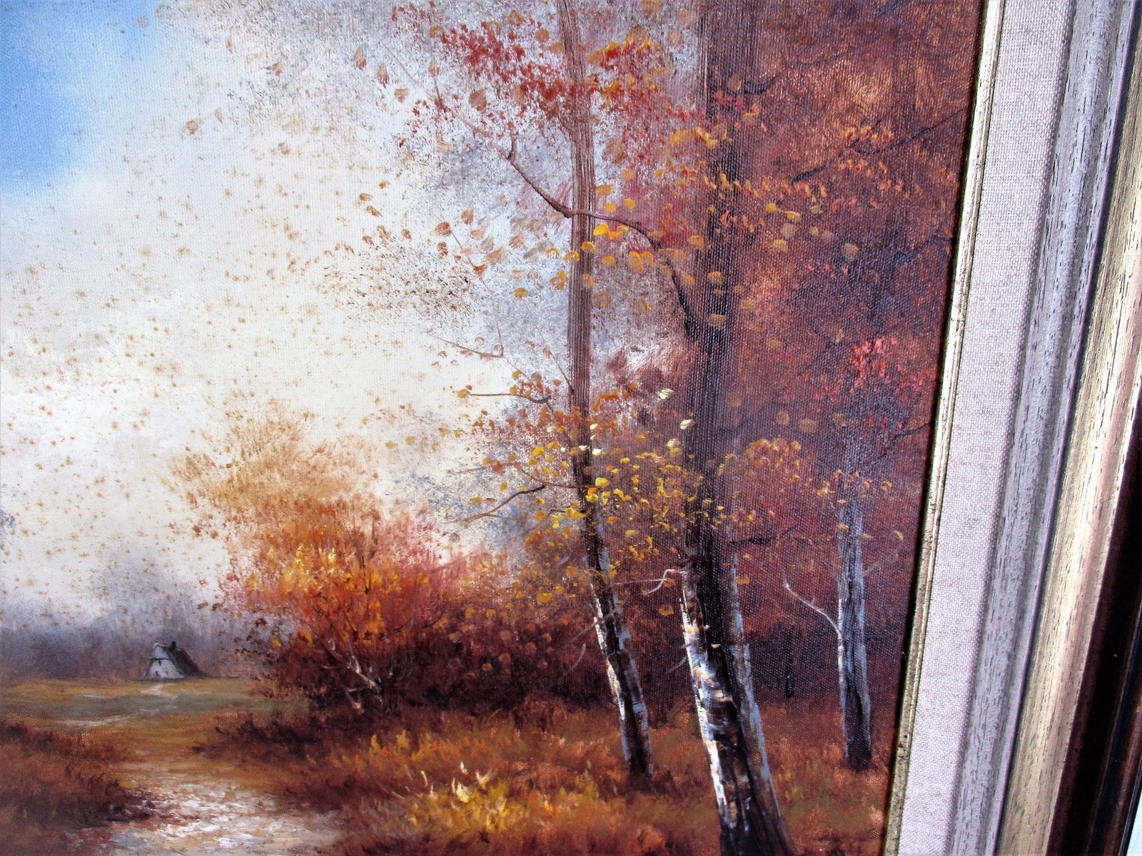Small Lovely Oil Painting On Canvas Framed Landscape Wood Cabin photo 89.0