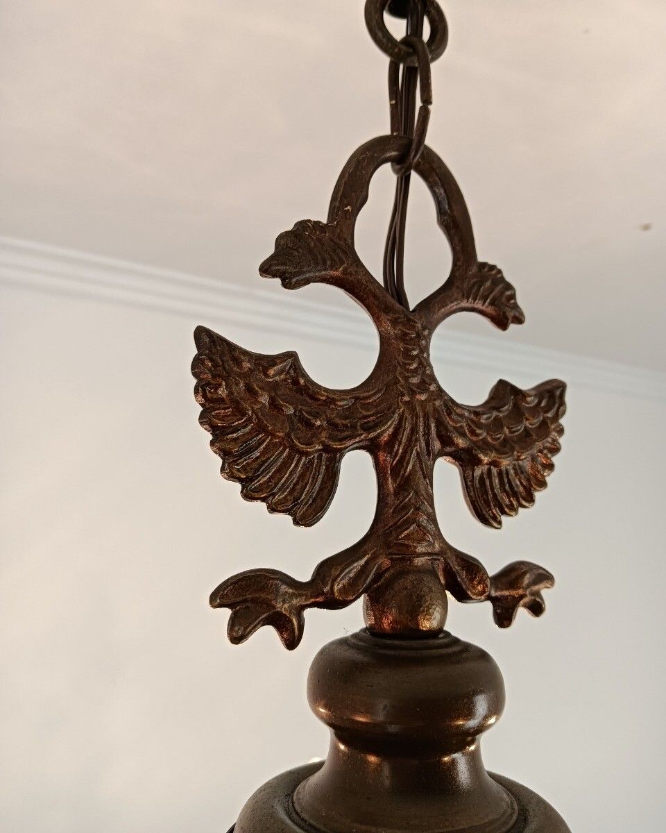 Lighting Flemish Dutch Chandelier Eagles Fish Brass Vintage Fixture 6 Lights Barn Farmhou photo