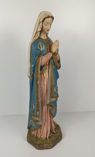 photo for sale Large Antique Polychrome Madonna Statue Church Monastery Plaster Neo Gothic Virg