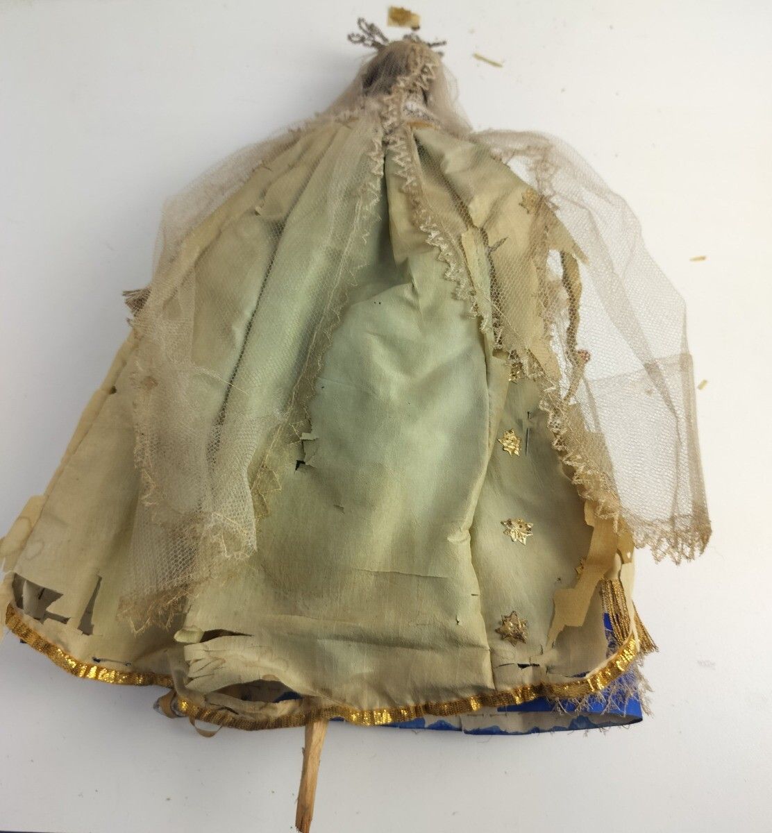 photo for sale Antique Extremely Rare Stake Madonna Flanders Hand Made Wax Paper Doll 1800s Vir