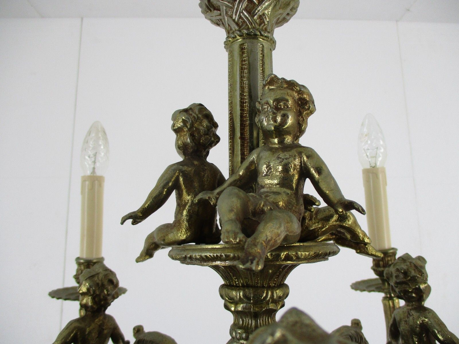 Stunning Chandelier 9 Lights Arm Putti Hollywood Regency Ornate Brass photo vinterior