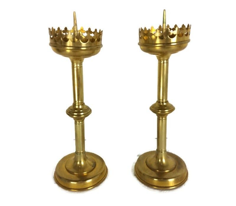 Antique Couple Small Ornate Gothic Brass Candle Sticks Candle Holders Lovely