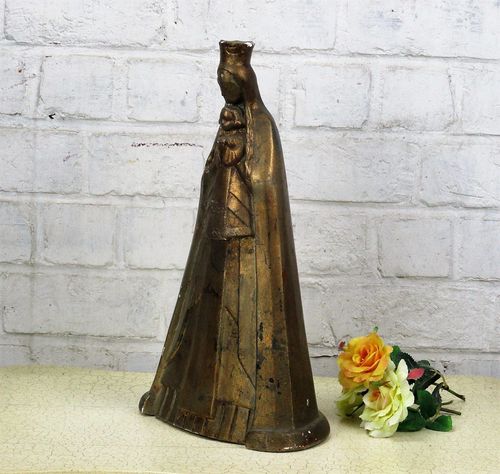 Art Deco Virgin Mary Holy Mother Madonna With Infant Child Plaster Antique photo Art