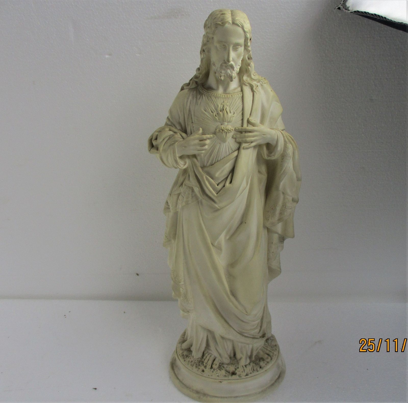 Antique Statue Jesus Christ Savior Sacred Holy Heart Plaster White Art Deco 1920 photo Art