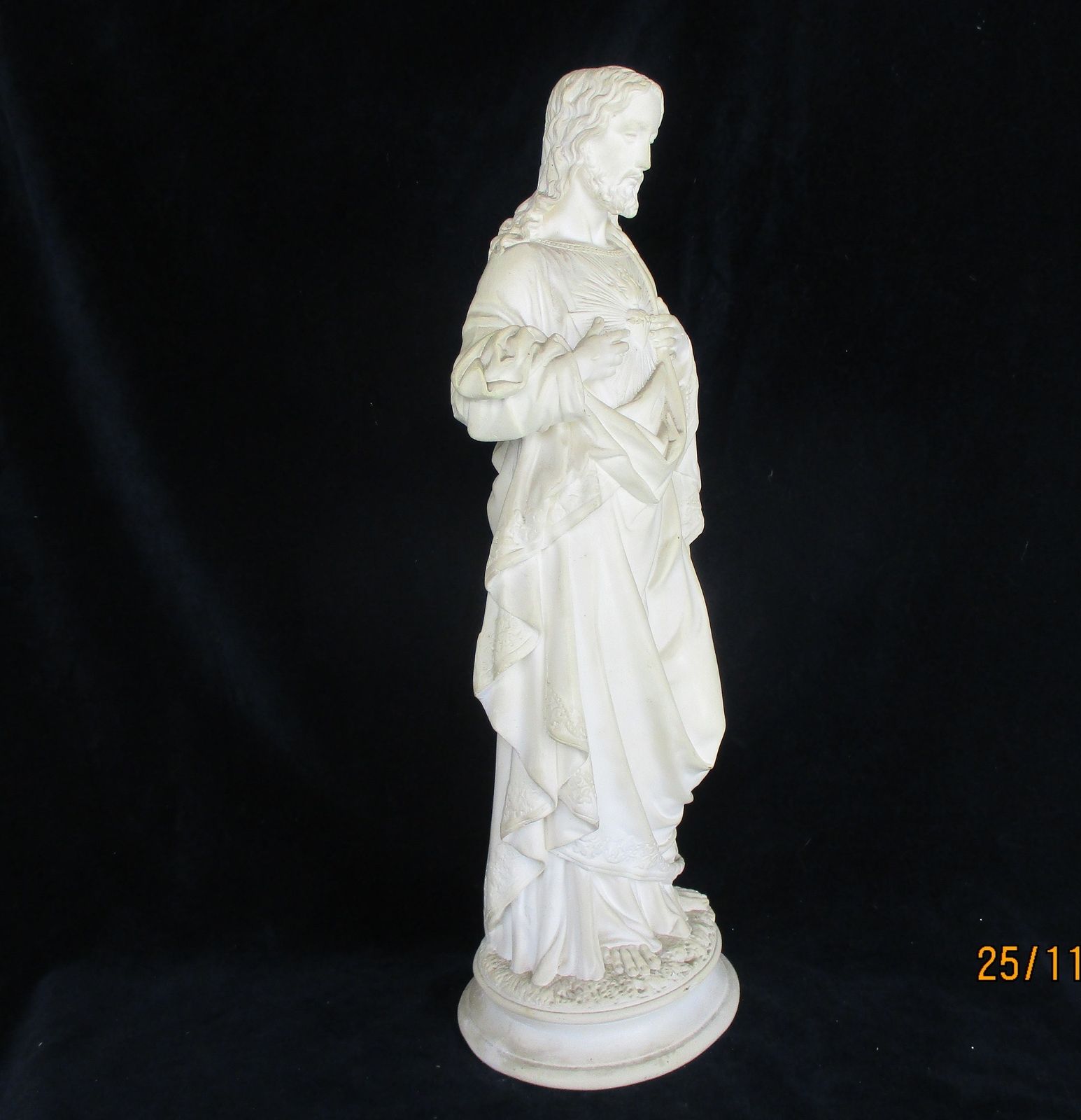 Antique Statue Jesus Christ Savior Sacred Holy Heart Plaster White Art Deco 1920 photo vinterior