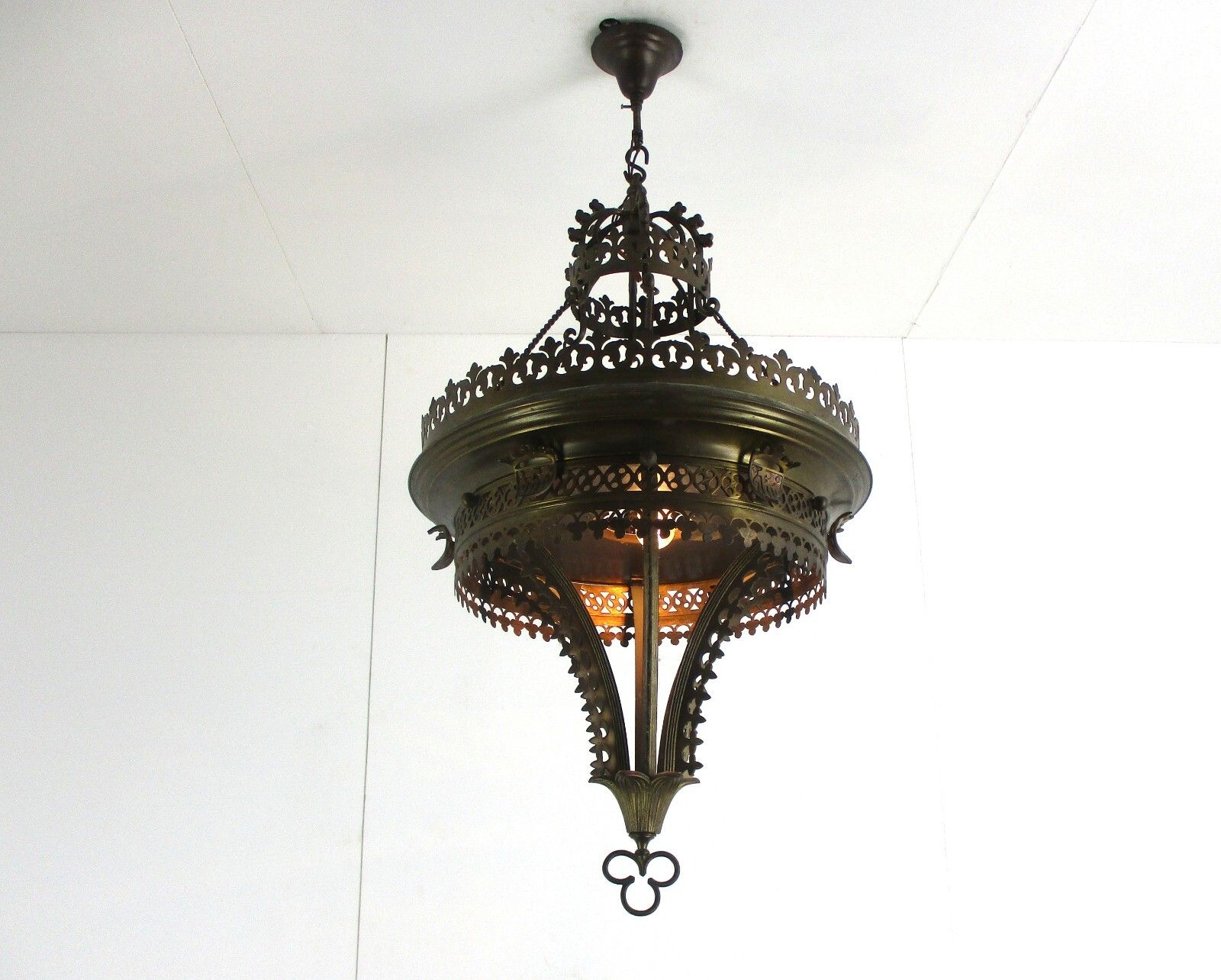 Gothic Ornate Brass Bronze 1 Light Chandelier Revival Empire Antique  Wow photo for sale