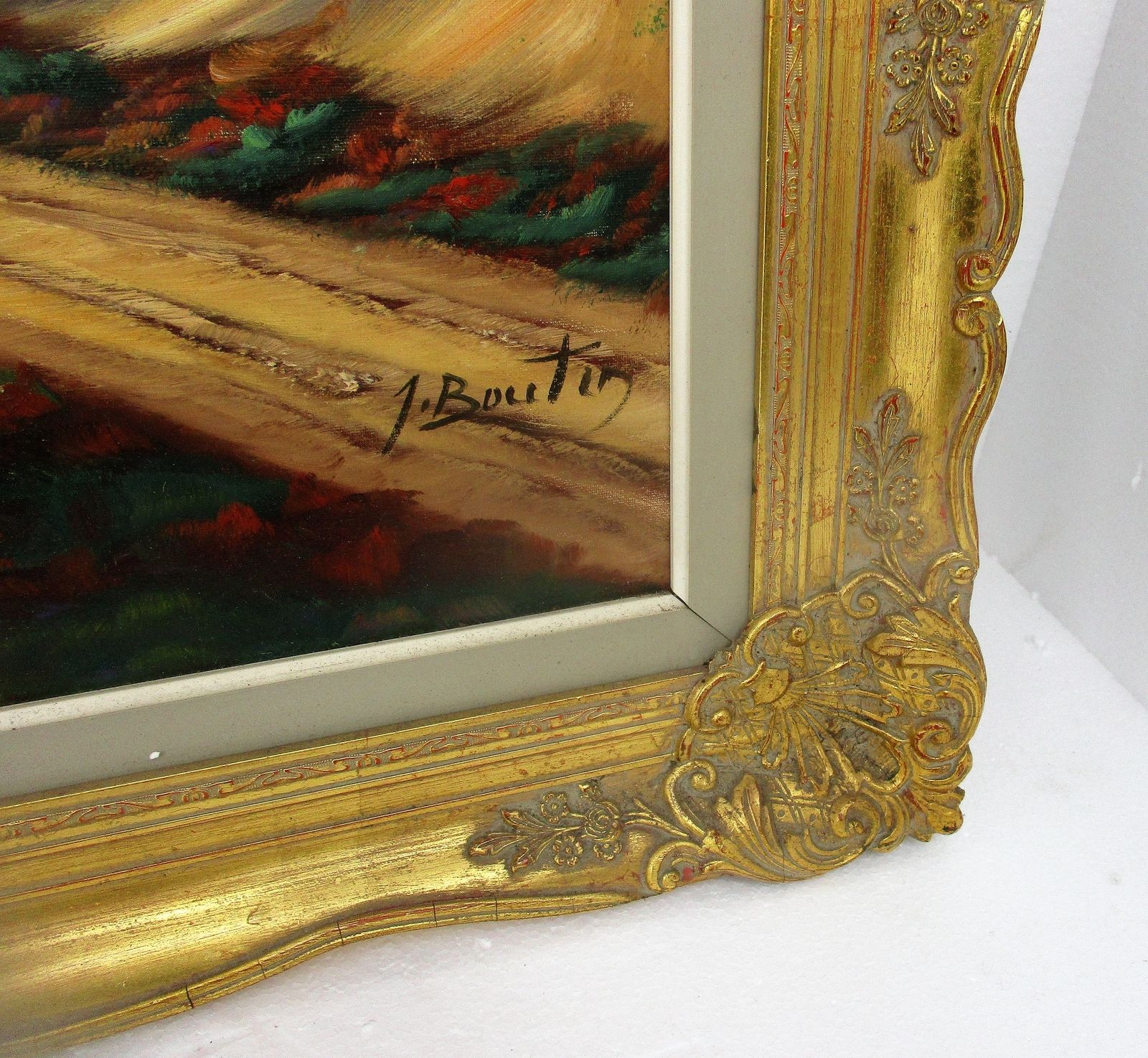 Xl Oil Painting Ornate Wood Plaster Frame Sheep Shepherd Gorgeous Frame Signed B photo 364.0