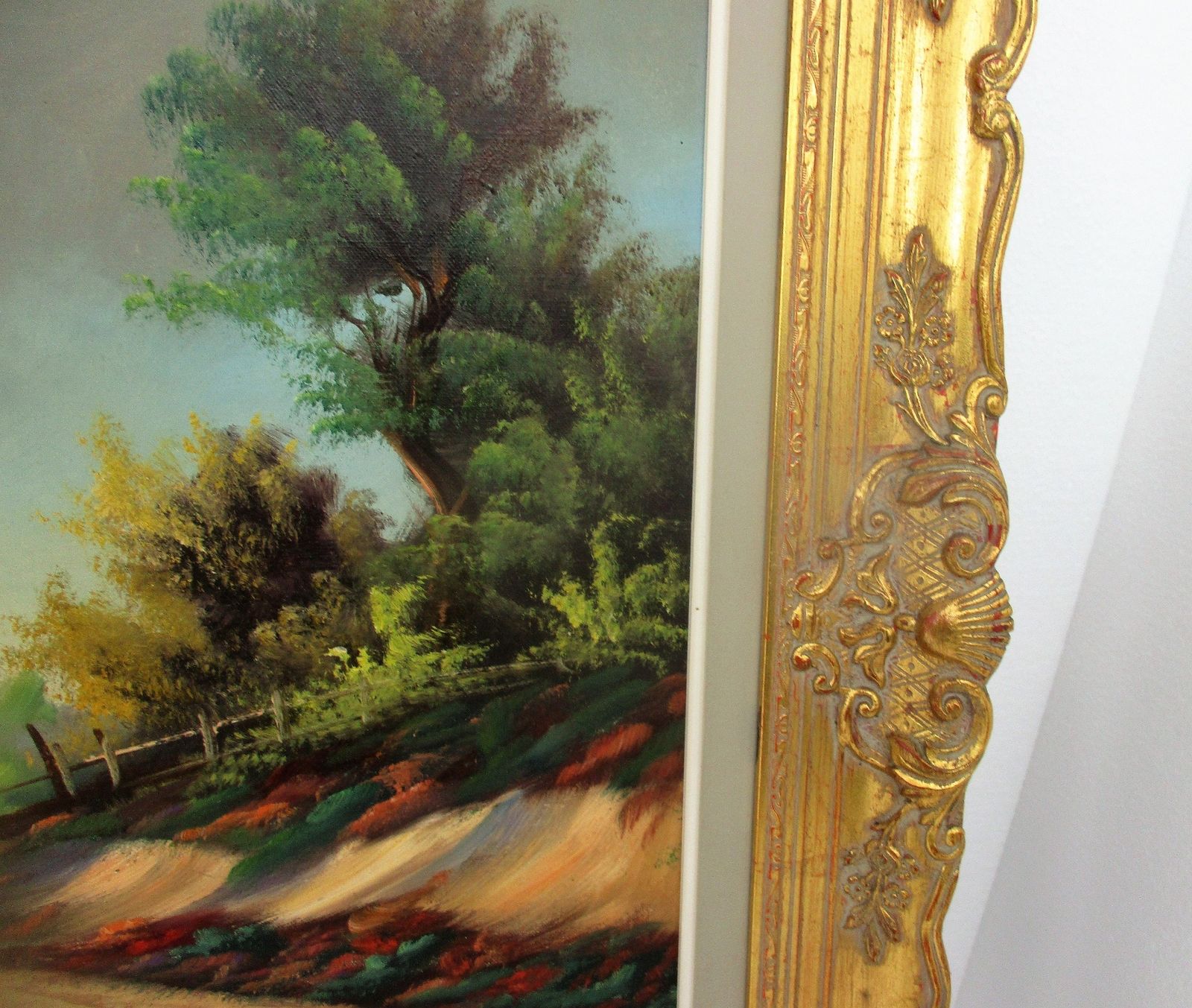 Xl Oil Painting Ornate Wood Plaster Frame Sheep Shepherd Gorgeous Frame Signed B photo vinterior